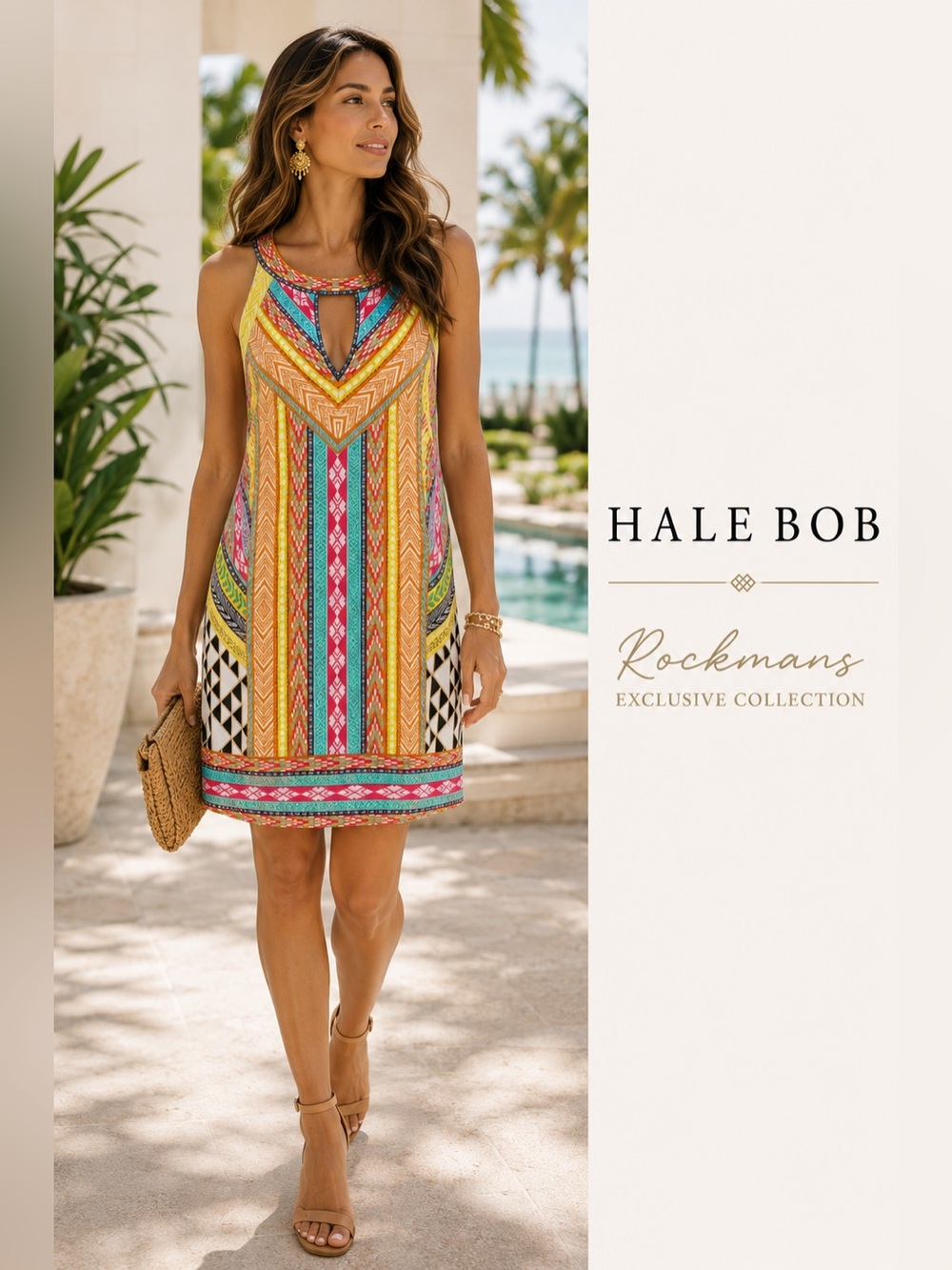 🦄 Rare Hale Bob Exclusive Aztec Tribal Keyhole Resort Shift Dress Boho Stretch